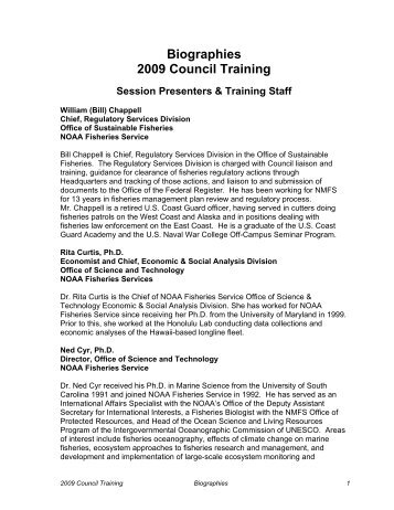 Biographies 2009 Council Training - National Marine Fisheries ...