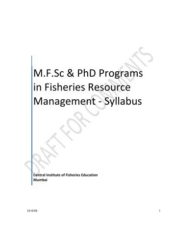 Fisheries Resource Management MFSc & PhD Syllabus