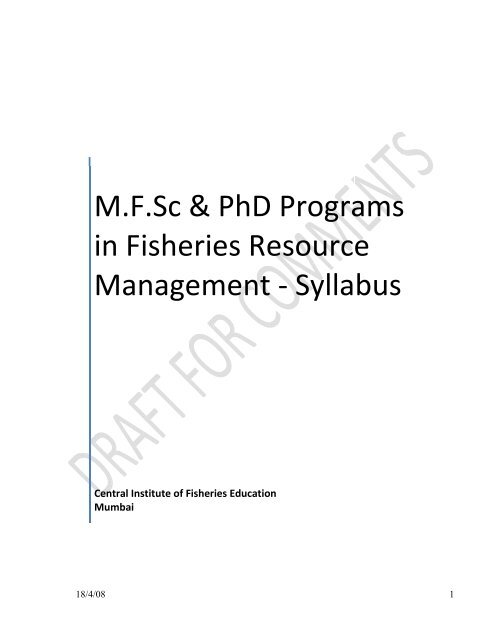 Fisheries Resource Management MFSc & PhD Syllabus