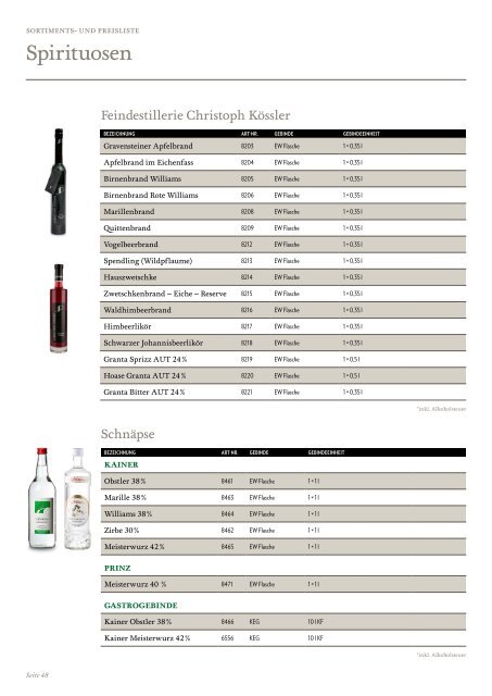 Sortiments- und Preisliste 2023 ohne Preise