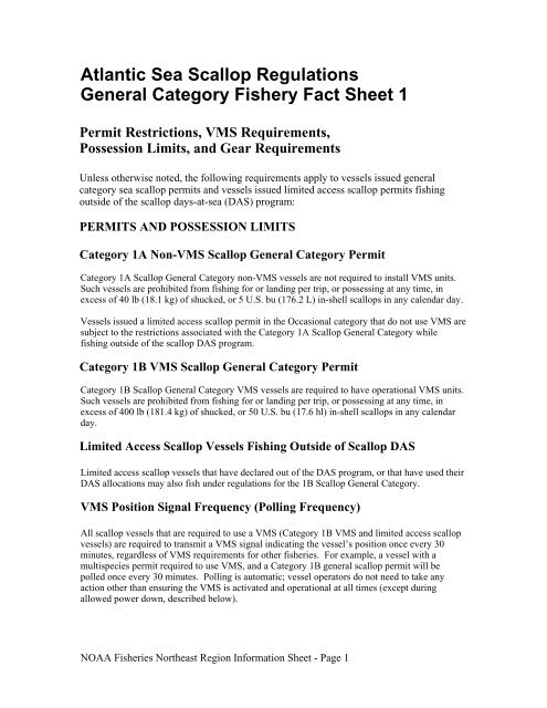 Atlantic Sea Scallop Regulations General Category Fishery Fact ...