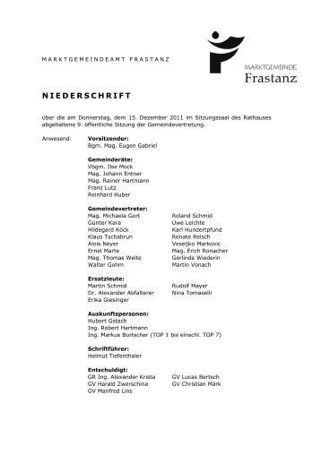 09. Niederschrift - Marktgemeinde Frastanz