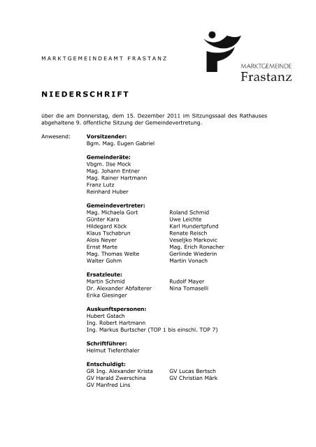 09. Niederschrift - Marktgemeinde Frastanz