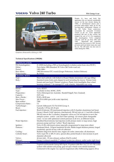 85 Volvo 240 Turbo - Motorsports Almanac