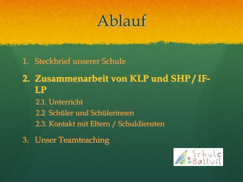 2. Zusammenarbeit von KLP und SHP / IF