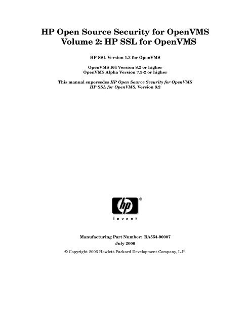 HP Open Source Security for OpenVMS Volume 2: HP SSL for ...