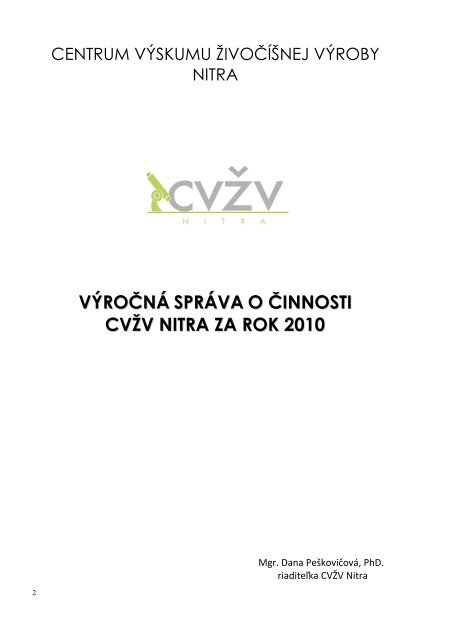 výročná správa o činnosti cvžv nitra za rok 2010