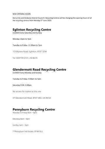 NEW OPENING HOURS
