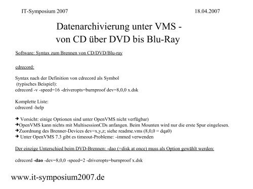 Datenarchivierung unter VMS - von CD über DVD bis Blu-Ray