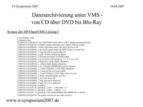 Datenarchivierung unter VMS - von CD über DVD bis Blu-Ray