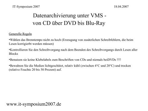 Datenarchivierung unter VMS - von CD über DVD bis Blu-Ray