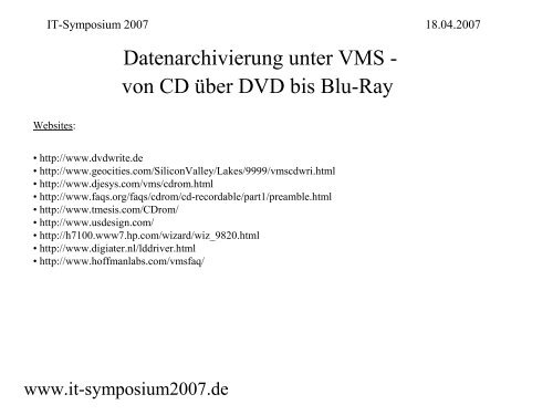 Datenarchivierung unter VMS - von CD über DVD bis Blu-Ray