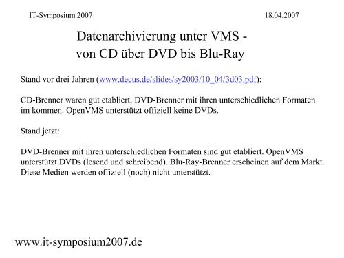 Datenarchivierung unter VMS - von CD über DVD bis Blu-Ray