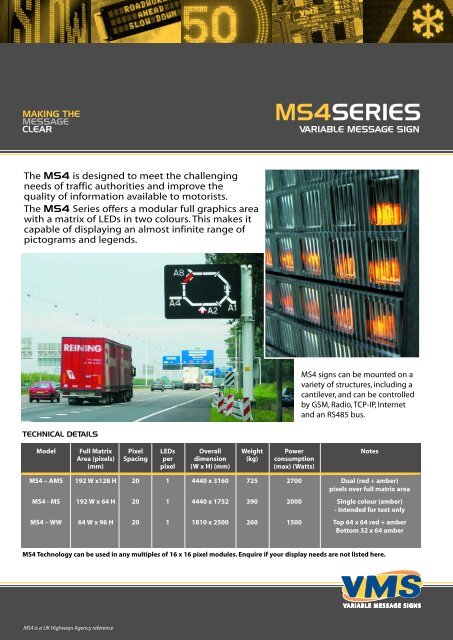 VMS MS4 data sheet - Variable Message Signs Limited