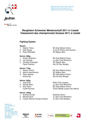 Ranglisten Schweizer Meisterschaft 2011 in Liestal Classement des ...