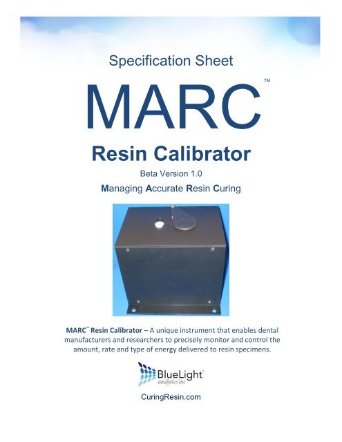 Resin Calibrator - BlueLight analytics inc.
