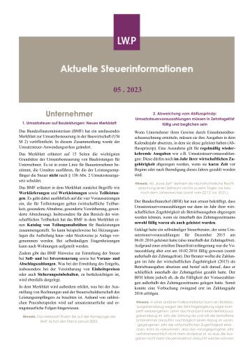 Aktuelle Steuerinformationen Mai 2023