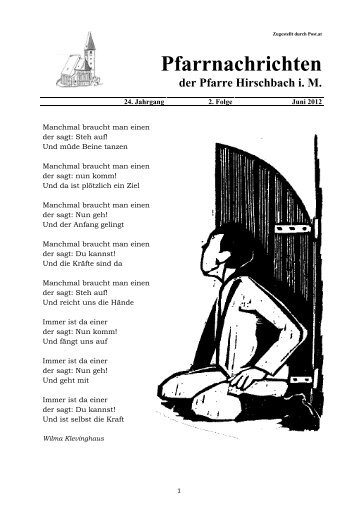 Pfarrnachrichten der Pfarre Hirschbach i. M.