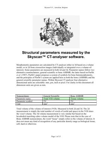 Structural Parameters Measured By The Skyscan™ CT-analyser