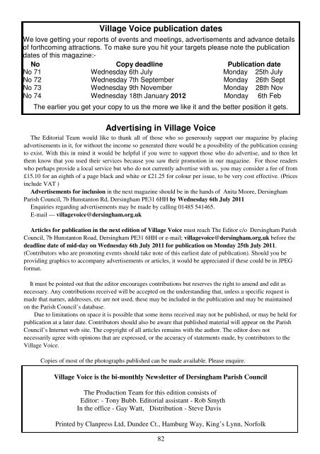 village voice 70.pub - Dersingham Parish Council