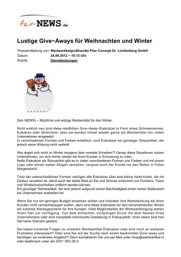 Lustige Give-Aways für Weihnachten und Winter - fair-NEWS.de