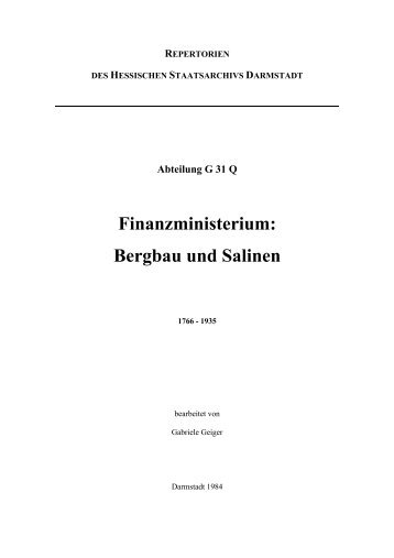 Abteilung G 31 Q Finanzministerium: Bergbau und Salinen - Hessen