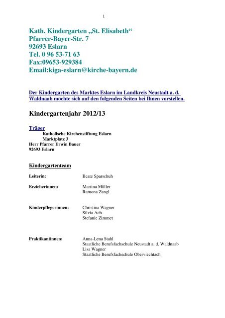 Kath. Kindergarten - Herzlich willkommen in der Pfarrgemeinde Eslarn