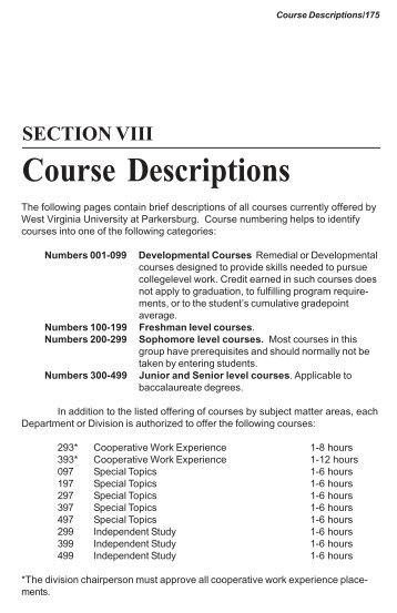 Course Descriptions - West Virginia University at Parkersburg