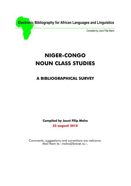 Niger Congo Noun Class Studies A Bibliographical Survey - 