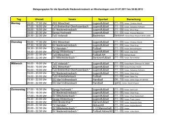 Sporthalle Niederwörresbach an Wochentagen 2011-2012