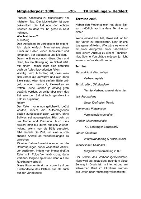 Vereinszeitung April 2008 - Tennisverein Schillingen- Heddert