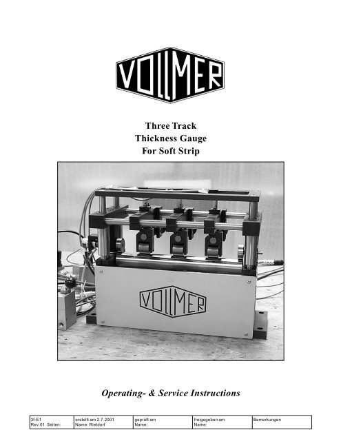 Three Track Thickness Gauge For Soft Strip ... - Vollmer America