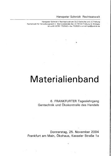 Materialienband Inhaltsverzeichnis - Rechtsanwalt Hanspeter Schmidt