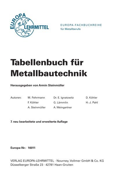 Tabellenbuch für Metallbautechnik - Europa-Lehrmittel