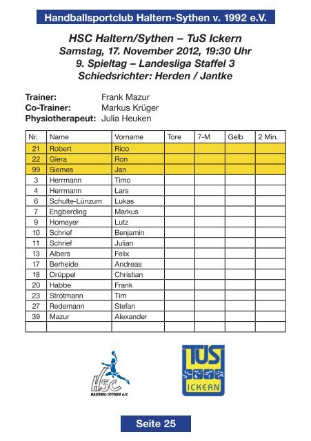 HSC Magazin November 2012 - HSC Haltern-Sythen 1992 e. V.