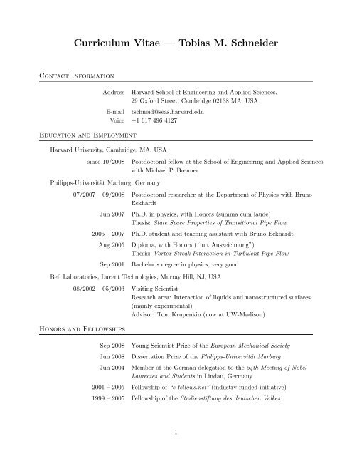 Curriculum Vitae — Tobias M. Schneider - Harvard University
