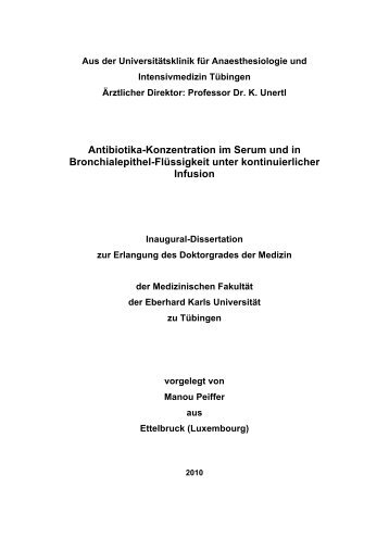 Antibiotika-Konzentration im Serum und in Bronchialepithel ...