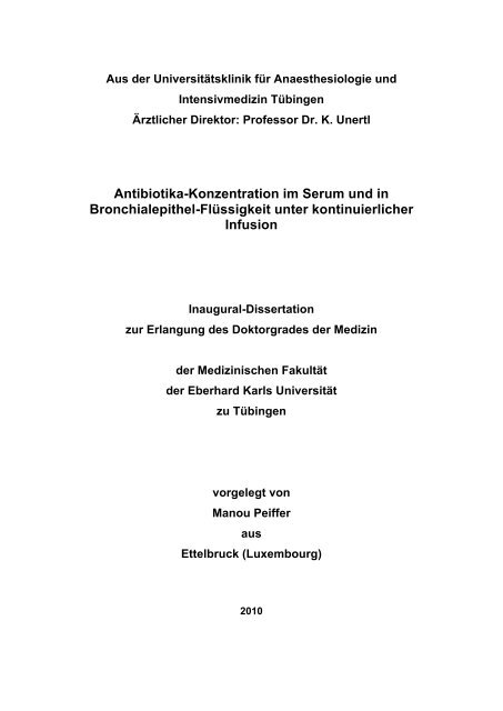 Antibiotika-Konzentration im Serum und in Bronchialepithel ...