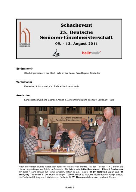 Informationen - 23. Deutsche Senioreneinzelmeisterschaft 2011
