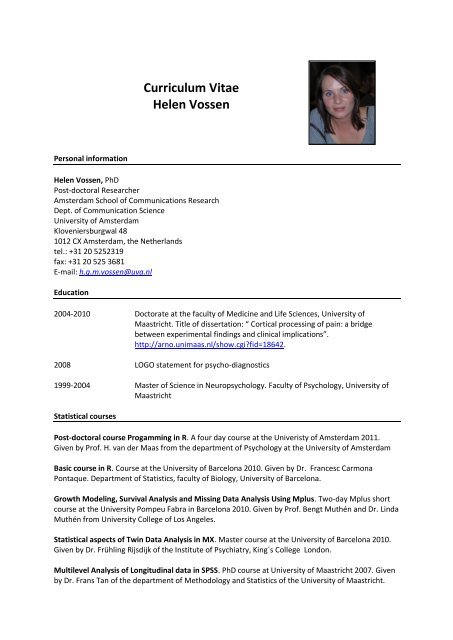 Curriculum Vitae Helen Vossen - CCaM