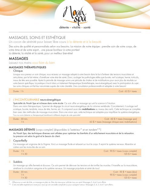 Massages Soins Et Esthetique Massages Noah Spa