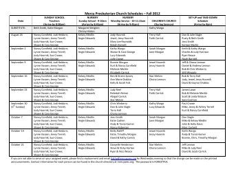 the Fall 2012 Schedule. - Mercy Presbyterian Church