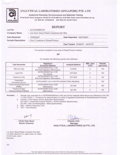 Report Lee Soon Seng Plastic Industries Sdn Bhd