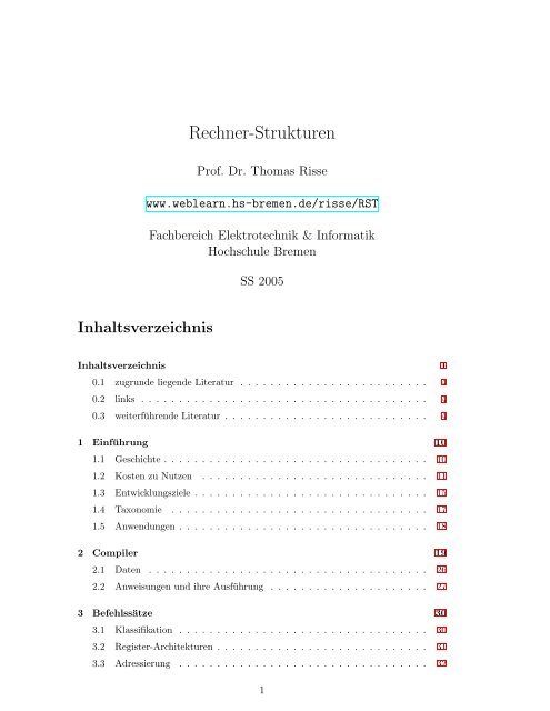 Rechner Strukturen Weblearn Hochschule Bremen