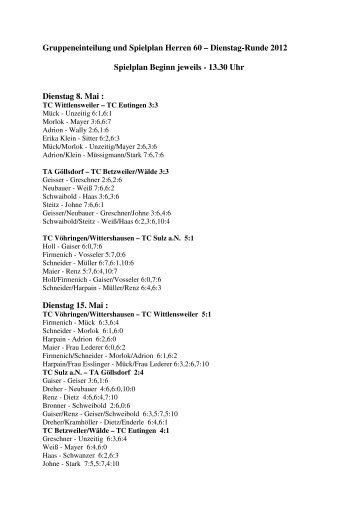 Spielplan Herren 60 Dienstagsrunde - WTB