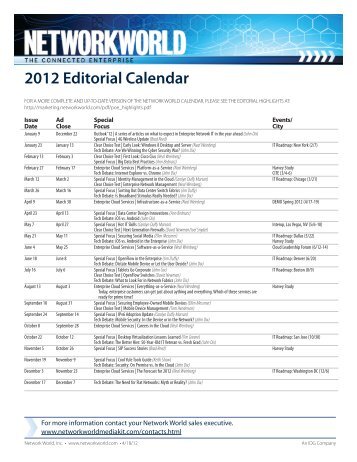 2012 Editorial Calendar - Network World