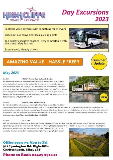 Highcliffe Coach Holidays - Day Excursion Book - Summer 2023