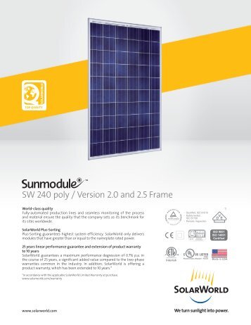 SolarWorld Sunmodule Plus SW 240 poly data sheet - Solar Ypsi
