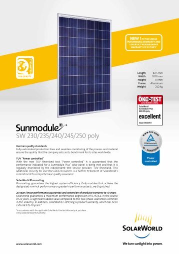 SW 230/235/240/245/250 poly - SunFields Europe. Solar Fotovoltaica.