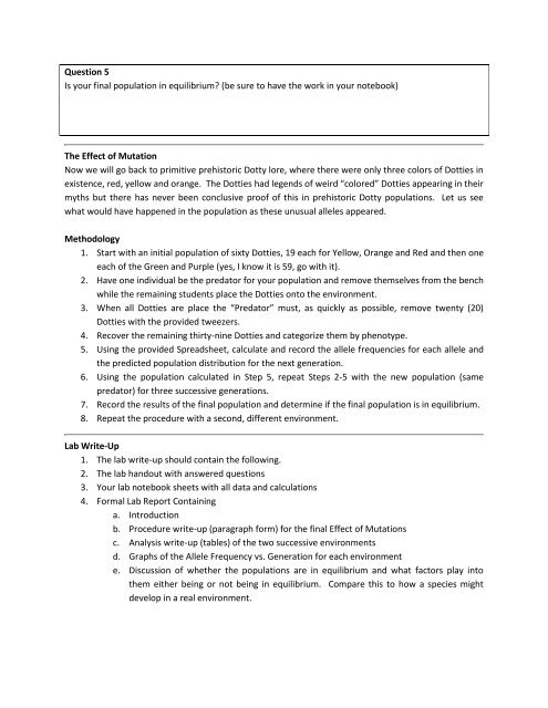 Population Genetics and Hardy-Weinberg Populations Lab General ...